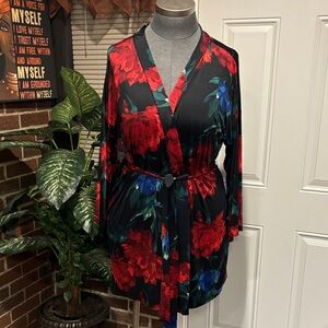 Cacique Black Floral Robe